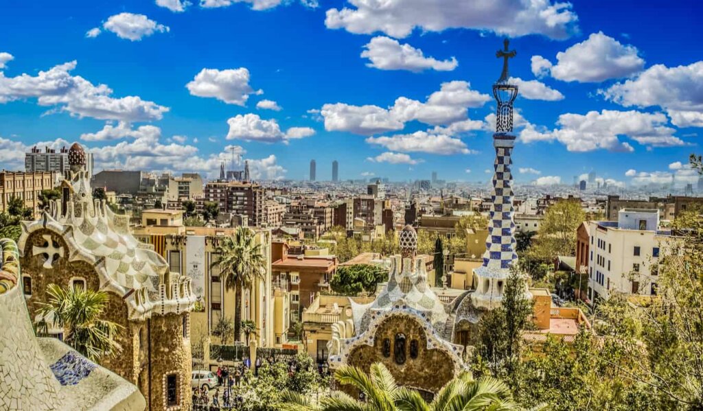 A blue sky over Park Guell in sunny Barcelona, Spain